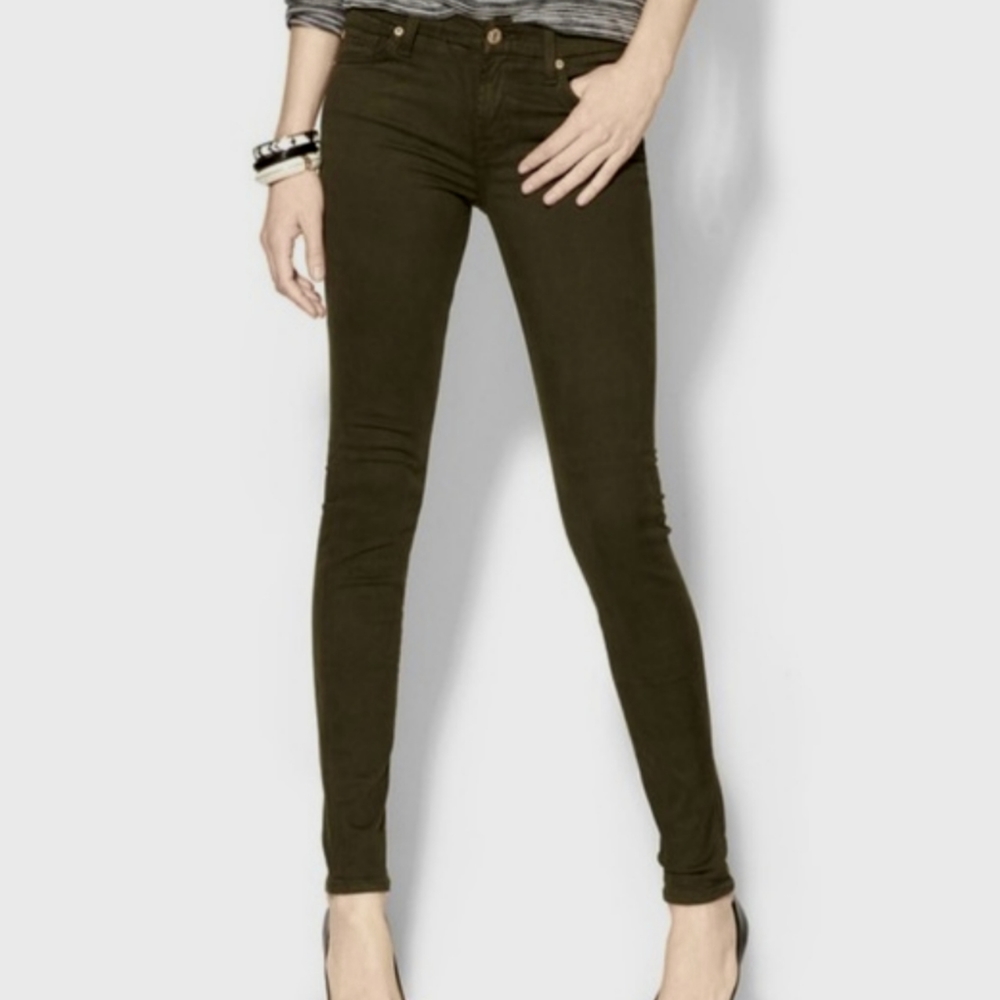 7 for All Mankind Blair Dark Green Soft Brushed Cotton Super Skinnies